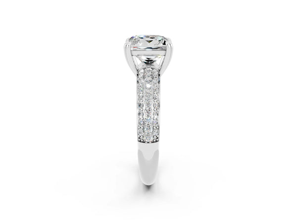 White gold Princess Cut Moissanite Vintage Milgrain Ring with Round  Stations