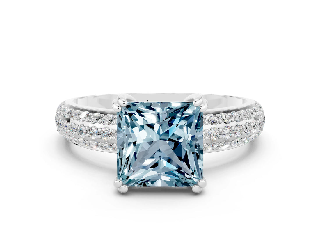 White gold Princess Cut Cut Diamond Milgrain Marquise Band with Prong Setting