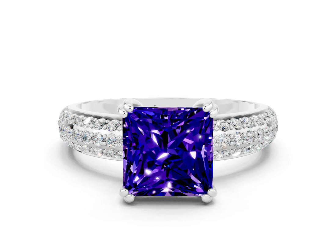 White gold Princess Cut Cut Diamond Milgrain Marquise Band with Prong Setting