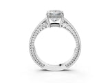 White gold Princess Cut Cut Diamond Milgrain Pave Band Four-Prong Setting Ring_10