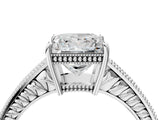 White gold Princess Cut Cut Diamond Milgrain Pave Band Four-Prong Setting Ring_11