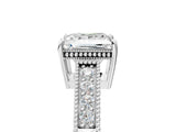 White gold Princess Cut Cut Diamond Milgrain Pave Band Four-Prong Setting Ring_12