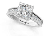 White gold Princess Cut Cut Diamond Milgrain Pave Band Four-Prong Setting Ring_8