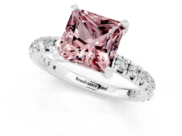 Platinum Princess Cut Cut Diamond Pavé Band with Four-Prong Setting