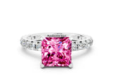 White gold Princess Cut Cut Diamond Pavé Band with Four-Prong Setting