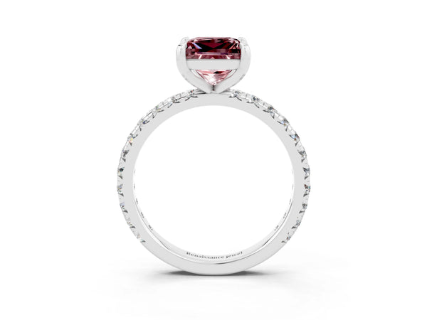Silver Princess Cut Cut Diamond Pavé Band with Four-Prong Setting