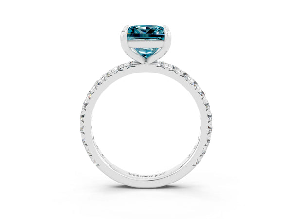 Platinum Princess Cut Cut Diamond Pavé Band with Four-Prong Setting