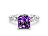 White gold Princess Cut Cut Diamond Pavé Band with Four-Prong Setting