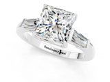 White gold Princess Cut Cut Diamond Ring with Tapered Baguette Side Stones in Four-Prong Setting_1