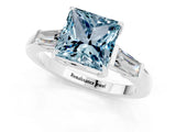 White gold Princess Cut Cut Diamond Ring with Tapered Baguette Side Stones in Four-Prong Setting_1