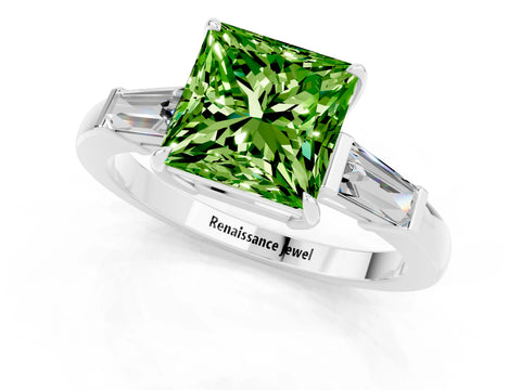 White gold Princess Cut Cut Diamond Ring with Tapered Baguette Side Stones in Four-Prong Setting_1