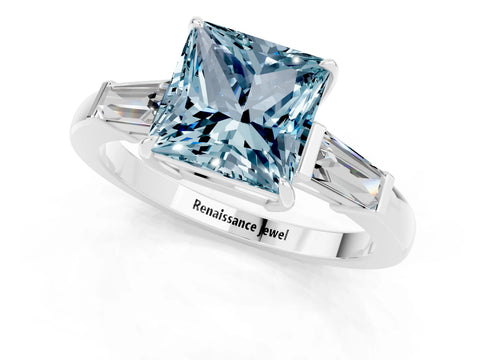 White gold Princess Cut Cut Diamond Ring with Tapered Baguette Side Stones in Four-Prong Setting_1