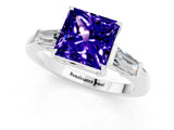 White gold Princess Cut Cut Diamond Ring with Tapered Baguette Side Stones in Four-Prong Setting_1