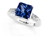 White gold Princess Cut Cut Diamond Ring with Tapered Baguette Side Stones in Four-Prong Setting_1