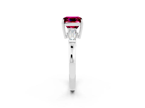 White gold Princess Cut Cut Diamond Ring with Tapered Baguette Side Stones in Four-Prong Setting_2