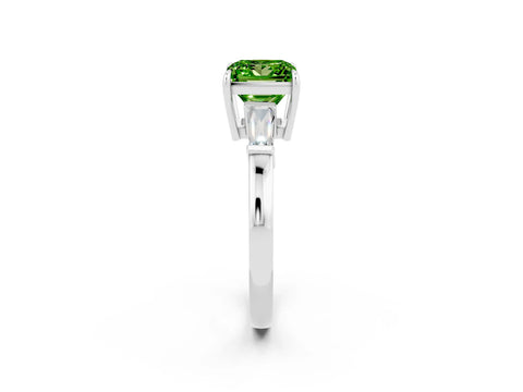 White gold Princess Cut Cut Diamond Ring with Tapered Baguette Side Stones in Four-Prong Setting_2