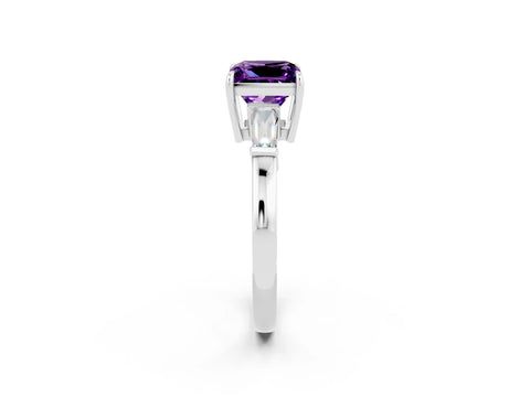 White gold Princess Cut Cut Diamond Ring with Tapered Baguette Side Stones in Four-Prong Setting_2