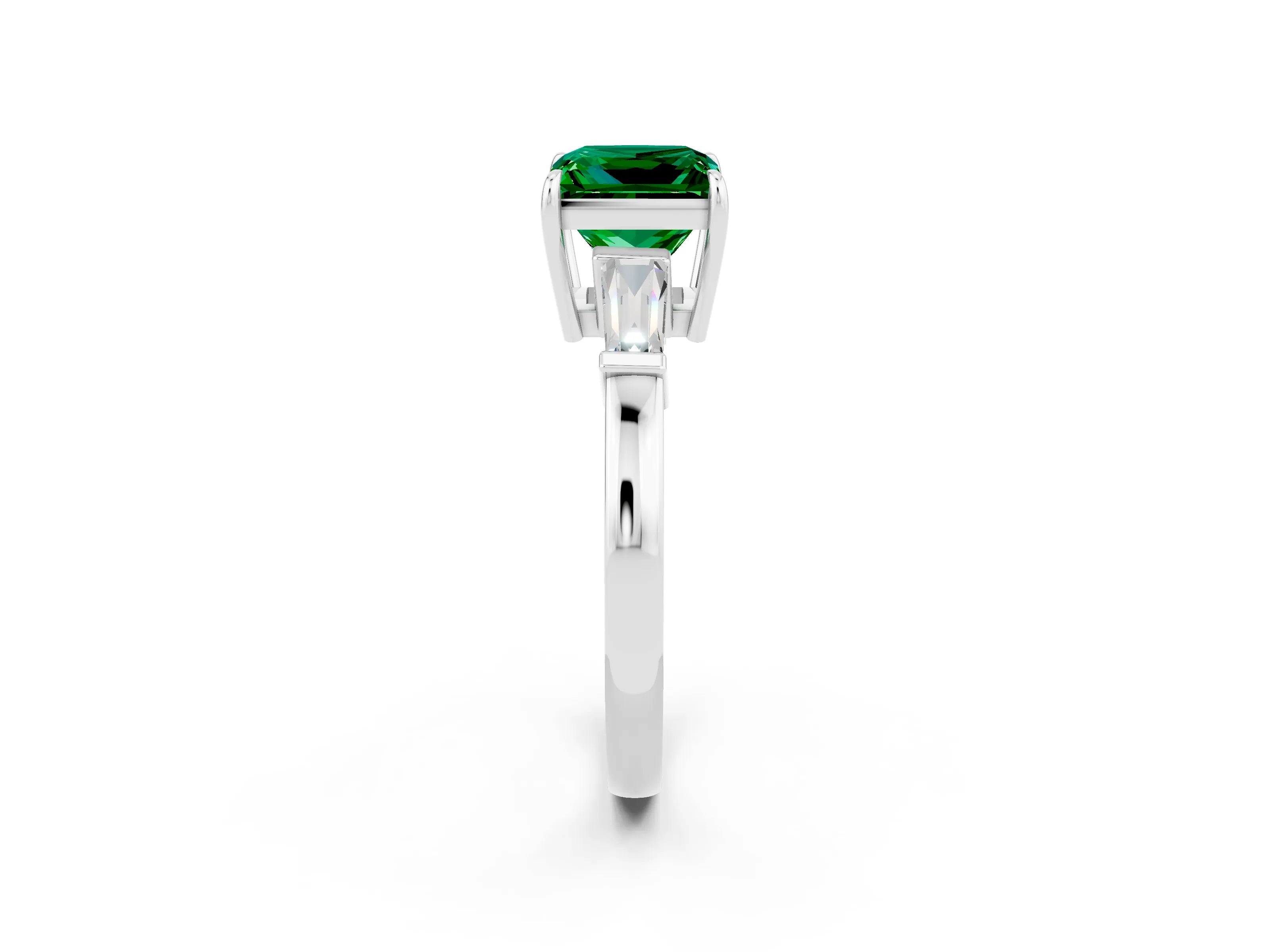 White gold Princess Cut Cut Diamond Ring with Tapered Baguette Side Stones in Four-Prong Setting_2