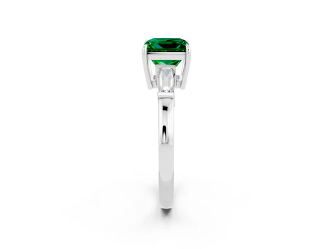 White gold Princess Cut Cut Diamond Ring with Tapered Baguette Side Stones in Four-Prong Setting_2