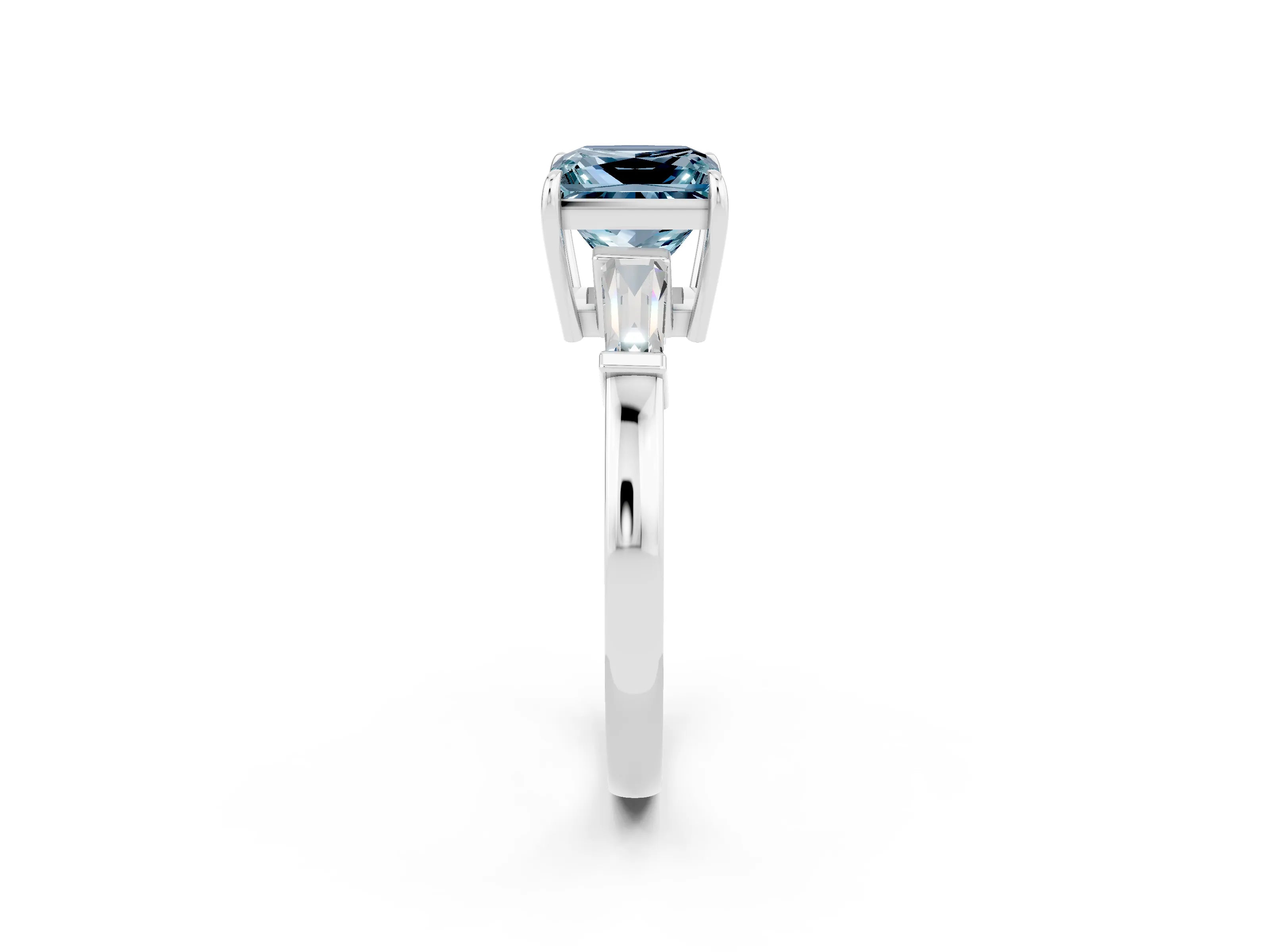 White gold Princess Cut Cut Diamond Ring with Tapered Baguette Side Stones in Four-Prong Setting_2