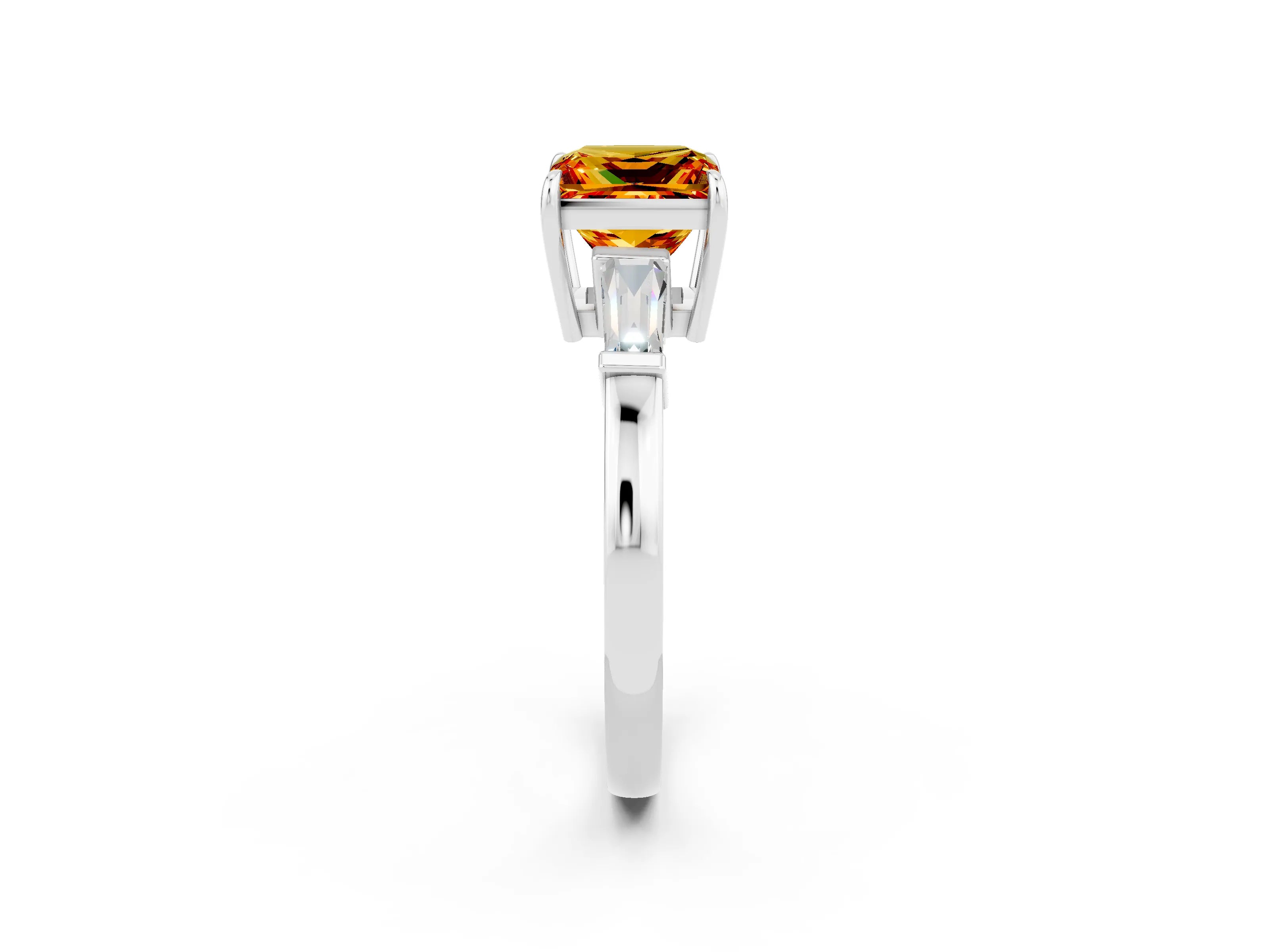 White gold Princess Cut Cut Diamond Ring with Tapered Baguette Side Stones in Four-Prong Setting_2