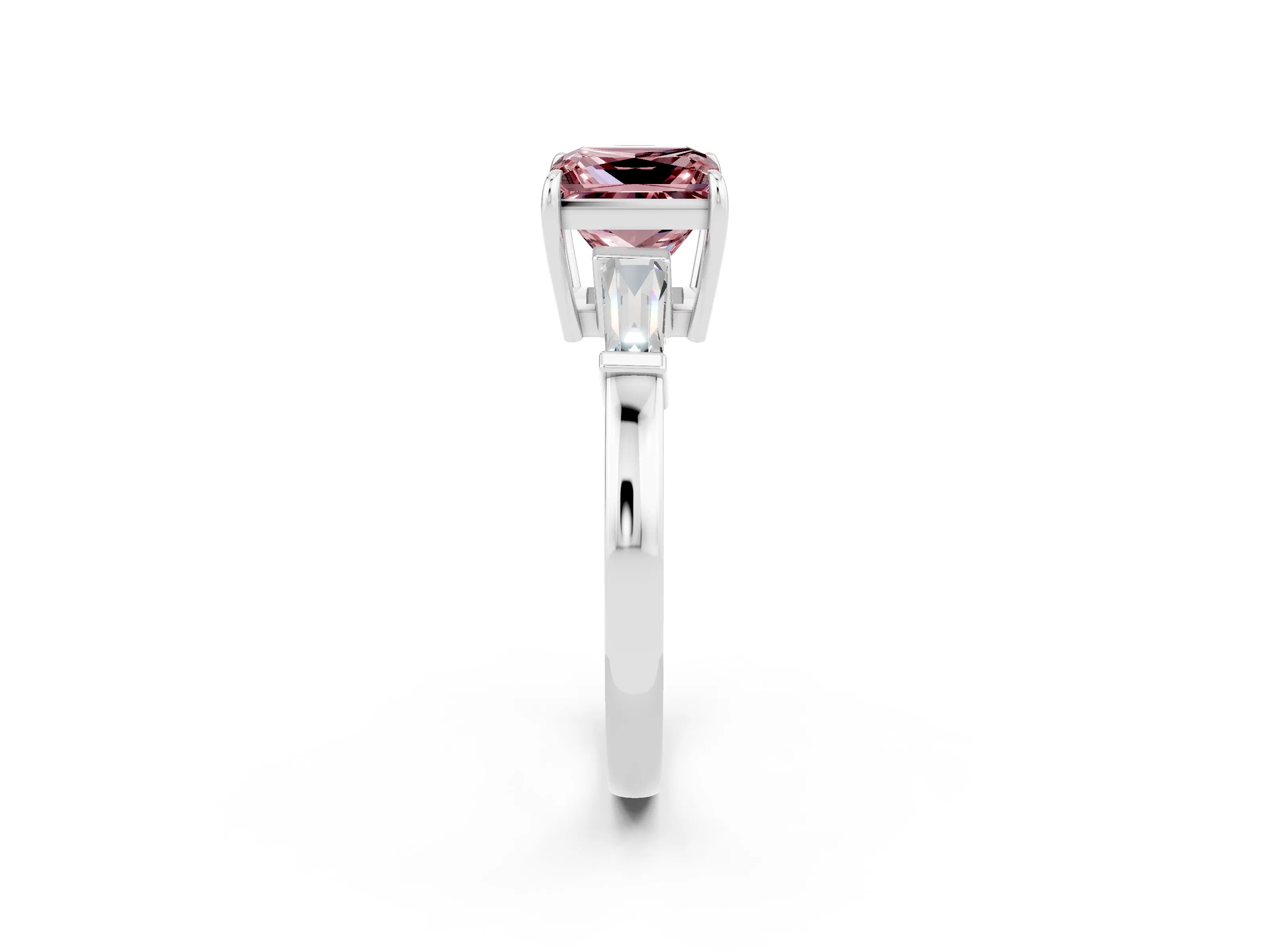 White gold Princess Cut Cut Diamond Ring with Tapered Baguette Side Stones in Four-Prong Setting_2