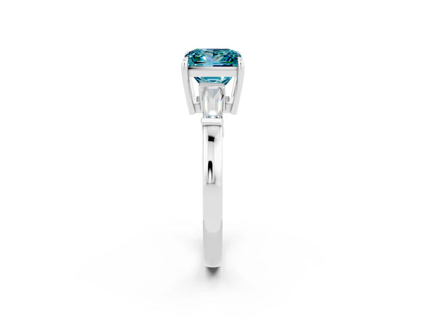 Platinum Princess Cut Cut Diamond Ring with Tapered Baguette Side Stones in Four-Prong Setting
