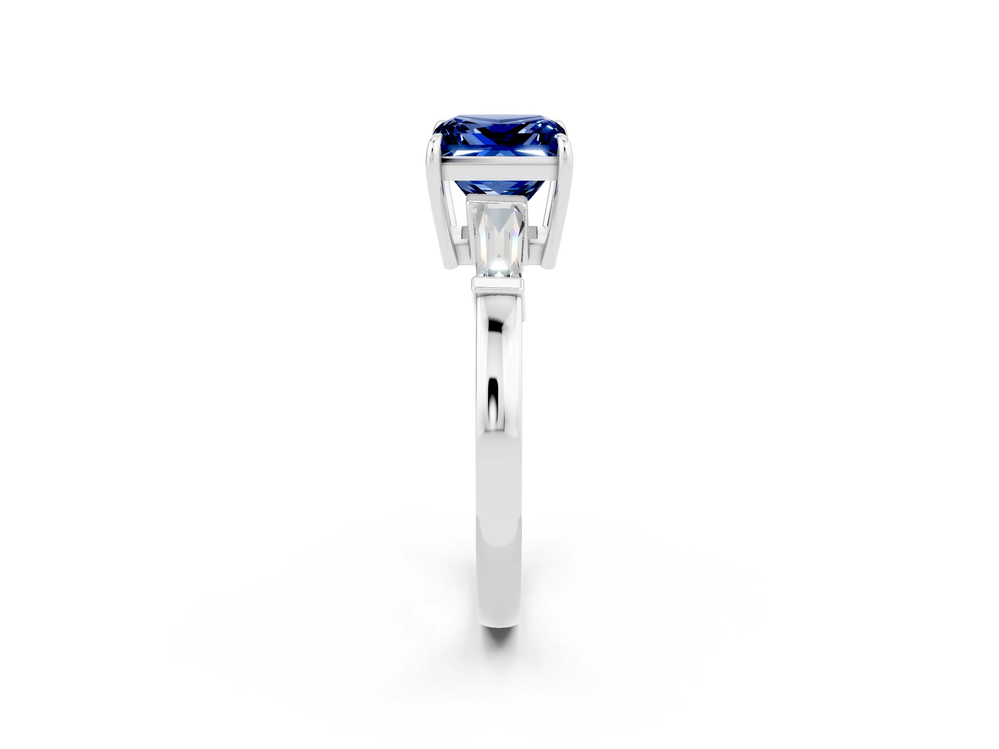 White gold Princess Cut Cut Diamond Ring with Tapered Baguette Side Stones in Four-Prong Setting_2