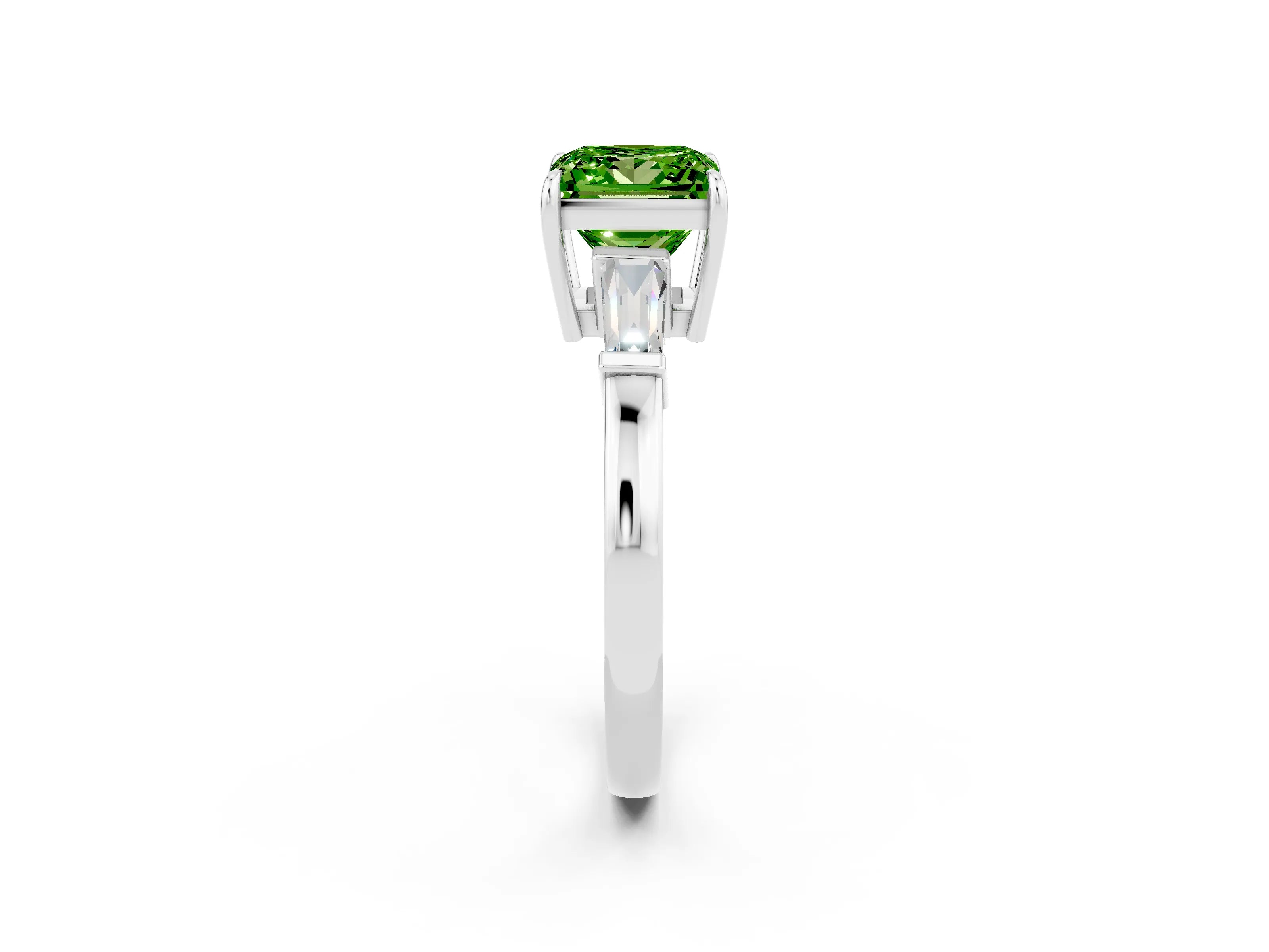 White gold Princess Cut Cut Diamond Ring with Tapered Baguette Side Stones in Four-Prong Setting_2