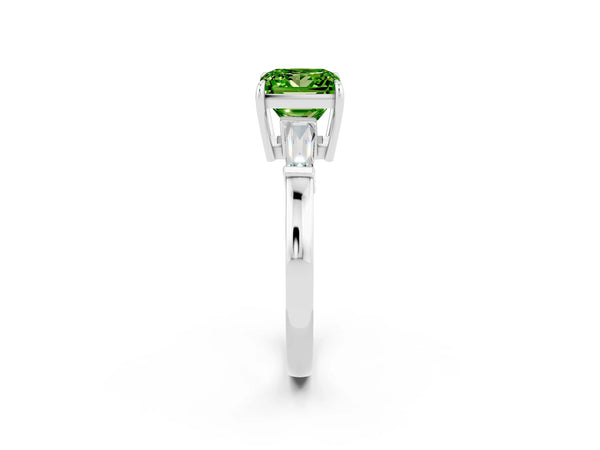 Platinum Princess Cut Cut Diamond Ring with Tapered Baguette Side Stones in Four-Prong Setting