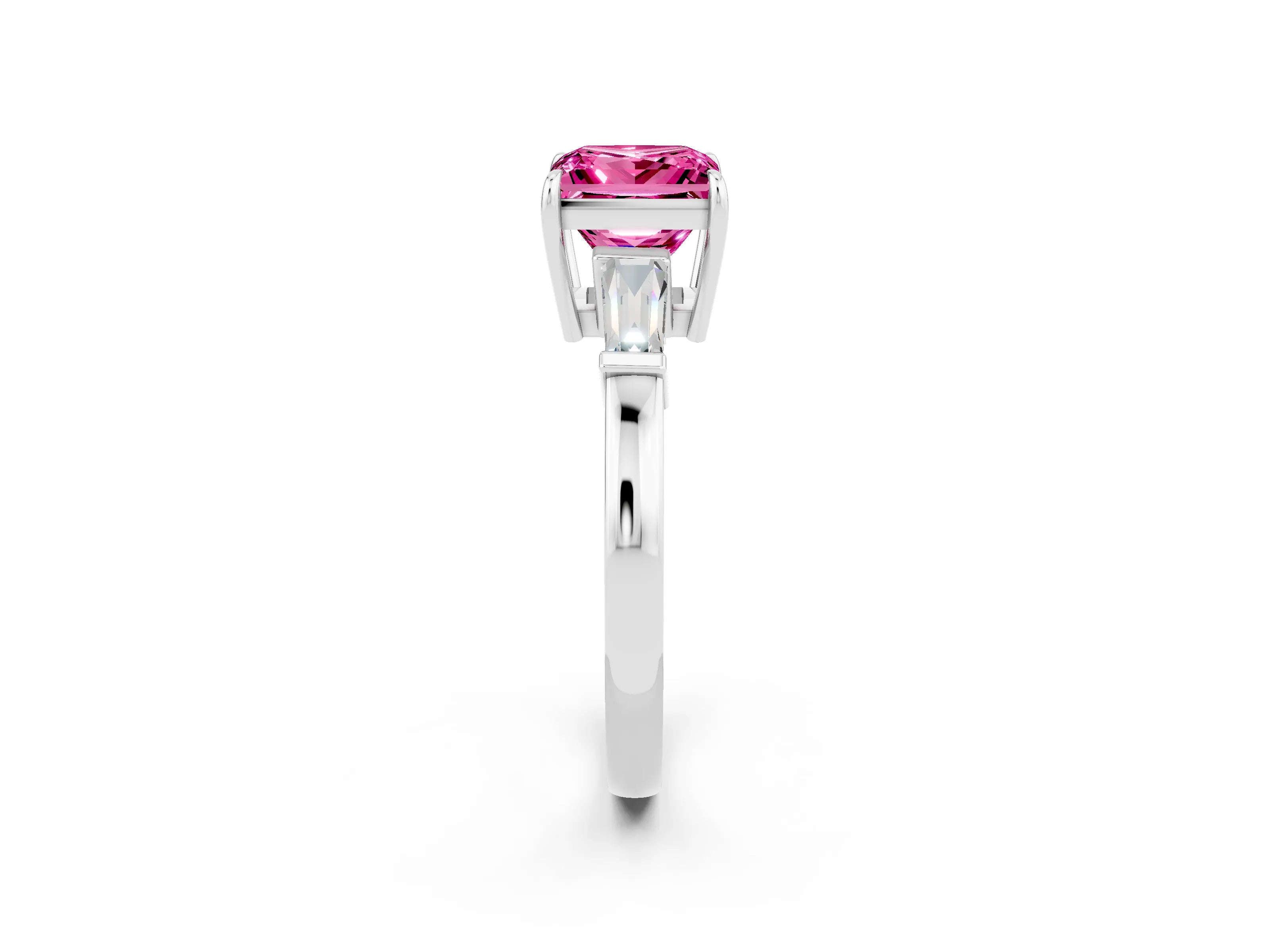 White gold Princess Cut Cut Diamond Ring with Tapered Baguette Side Stones in Four-Prong Setting_2