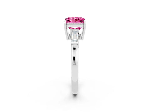 White gold Princess Cut Cut Diamond Ring with Tapered Baguette Side Stones in Four-Prong Setting_2
