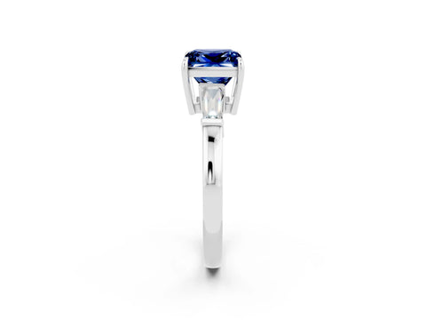 White gold Princess Cut Cut Diamond Ring with Tapered Baguette Side Stones in Four-Prong Setting_2