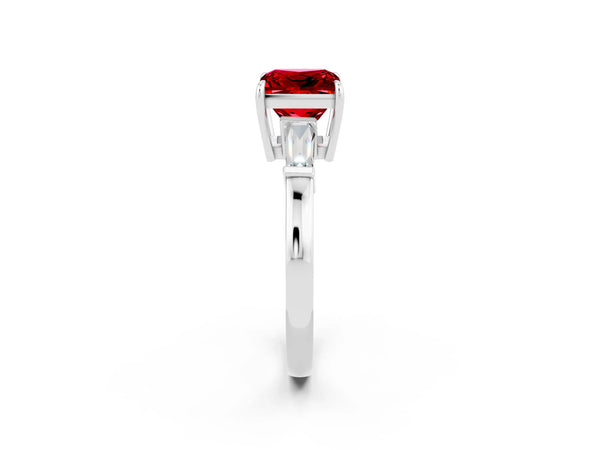 Platinum Princess Cut Cut Diamond Ring with Tapered Baguette Side Stones in Four-Prong Setting