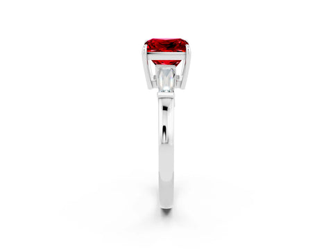 White gold Princess Cut Cut Diamond Ring with Tapered Baguette Side Stones in Four-Prong Setting_2