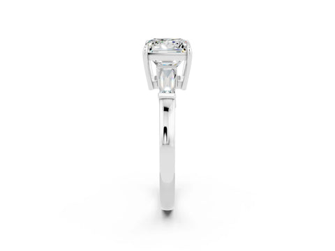 White gold Princess Cut Cut Diamond Ring with Tapered Baguette Side Stones in Four-Prong Setting_2