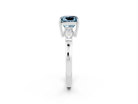 White gold Princess Cut Cut Diamond Ring with Tapered Baguette Side Stones in Four-Prong Setting_2