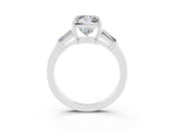 White gold Princess Cut Cut Diamond Ring with Tapered Baguette Side Stones in Four-Prong Setting_3