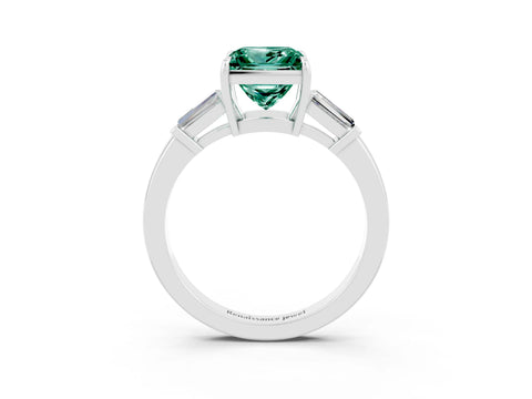 White gold Princess Cut Cut Diamond Ring with Tapered Baguette Side Stones in Four-Prong Setting_3
