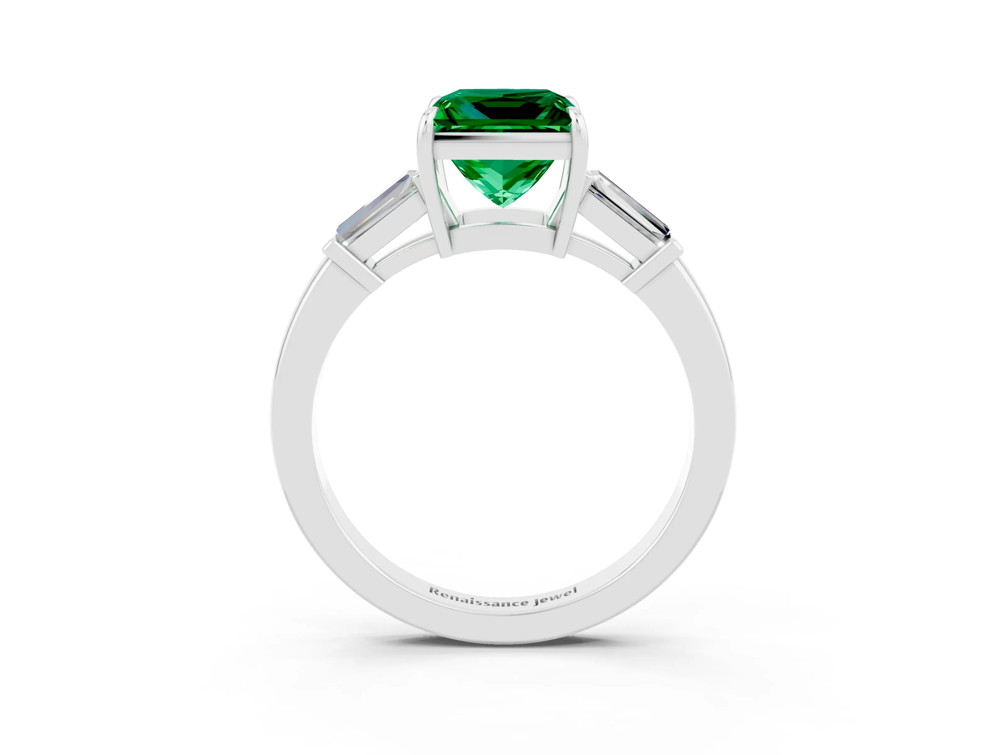 White gold Princess Cut Cut Diamond Ring with Tapered Baguette Side Stones in Four-Prong Setting_3