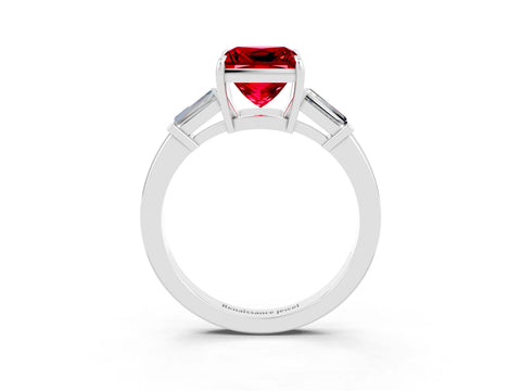 White gold Princess Cut Cut Diamond Ring with Tapered Baguette Side Stones in Four-Prong Setting_3