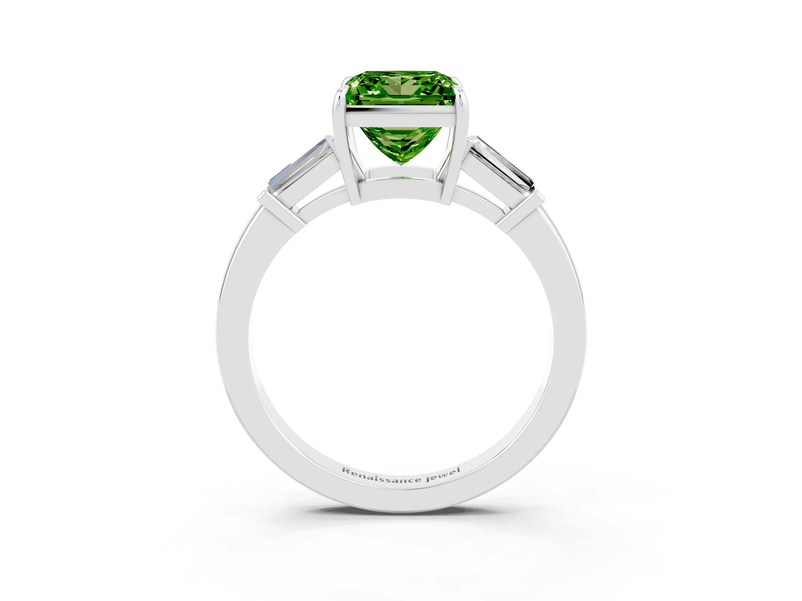 White gold Princess Cut Cut Diamond Ring with Tapered Baguette Side Stones in Four-Prong Setting_3