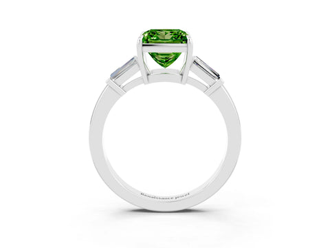 White gold Princess Cut Cut Diamond Ring with Tapered Baguette Side Stones in Four-Prong Setting_3