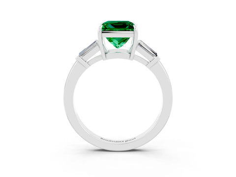 White gold Princess Cut Cut Diamond Ring with Tapered Baguette Side Stones in Four-Prong Setting_3