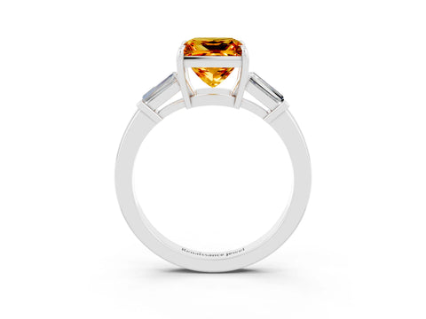 White gold Princess Cut Cut Diamond Ring with Tapered Baguette Side Stones in Four-Prong Setting_3