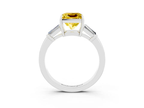 White gold Princess Cut Cut Diamond Ring with Tapered Baguette Side Stones in Four-Prong Setting_3