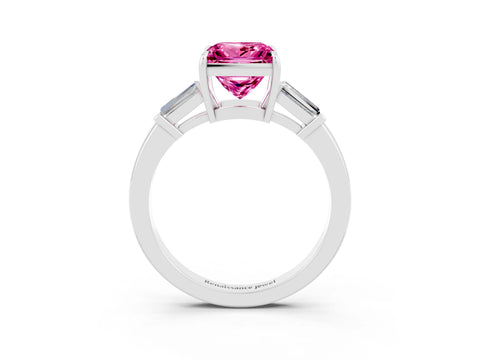 White gold Princess Cut Cut Diamond Ring with Tapered Baguette Side Stones in Four-Prong Setting_3
