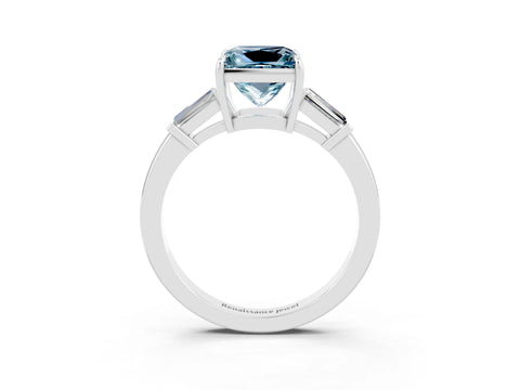 White gold Princess Cut Cut Diamond Ring with Tapered Baguette Side Stones in Four-Prong Setting_3