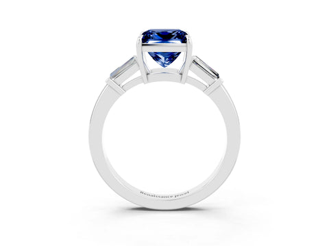 White gold Princess Cut Cut Diamond Ring with Tapered Baguette Side Stones in Four-Prong Setting_3