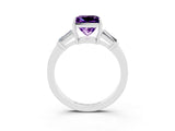 White gold Princess Cut Cut Diamond Ring with Tapered Baguette Side Stones in Four-Prong Setting_3
